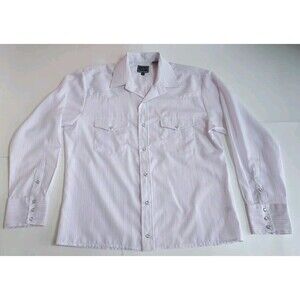Mens Roper Pearl Snap Palest Pink Pin Striped Long Sleeved Shirt Size Large